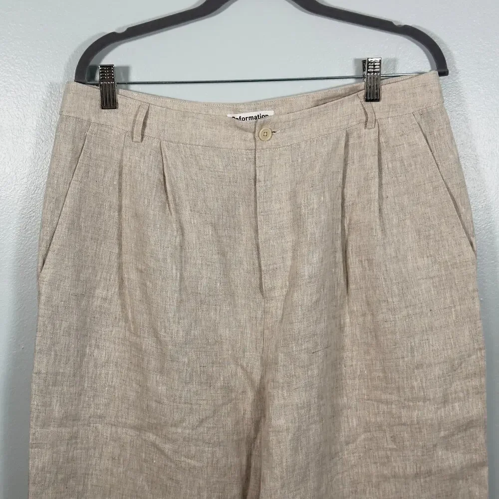 Reformation Linen Oliva 2 Piece Set Size 12 Beige Oatmeal NEW